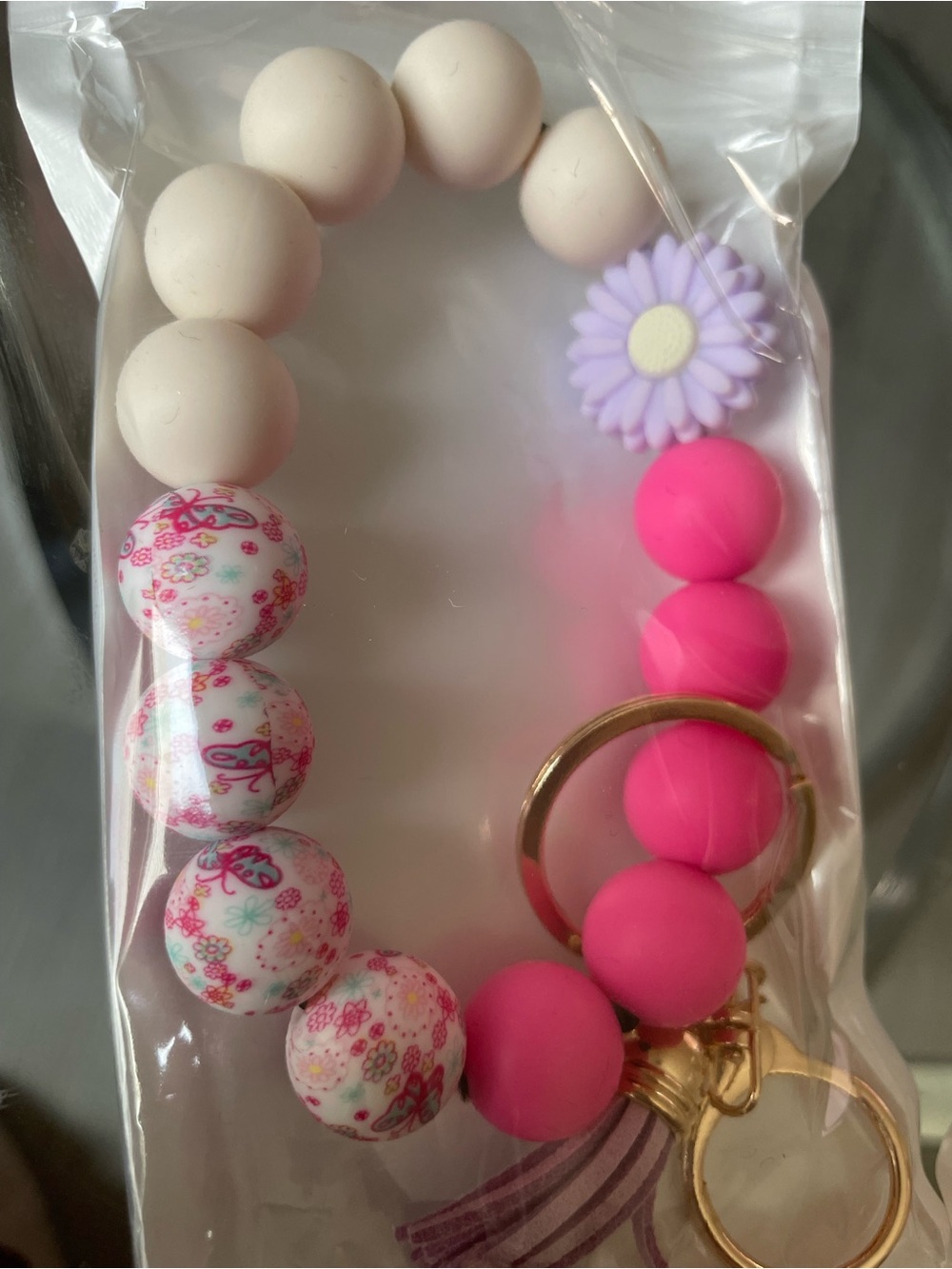Pink keychain bracelet